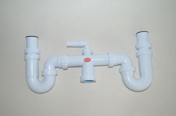 Sifón curvo doble fregadera S-30 sin válvulas 1" 1/2