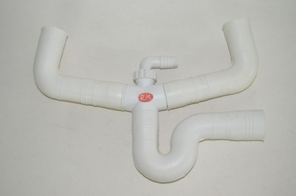 Sifón goma fregadera doble con toma electrodomésticos