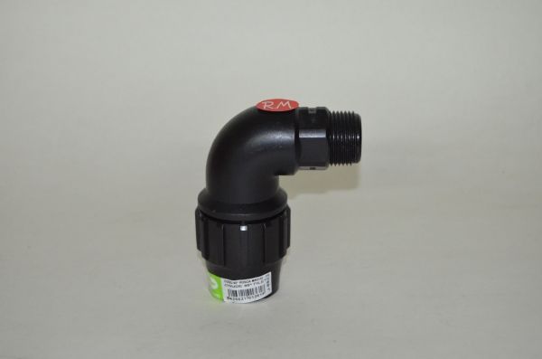 Enlace acodado polietileno macho 1" a 32 mm