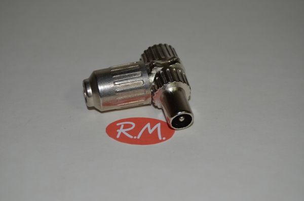 Conector de antena coaxial acodado macho 9,5 mm
