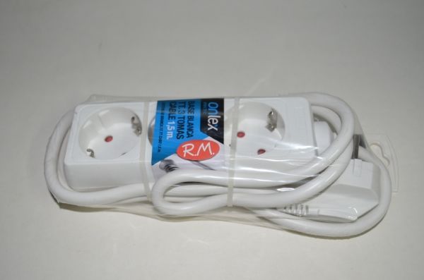 Base 3 tomas TTL blanca con cable 1.5 metros