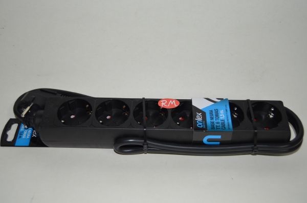 Base 6 tomas TTL negra con cable 1.5 metros