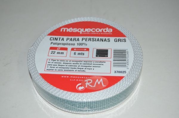 Cinta persiana 22 mm 6 metros gris