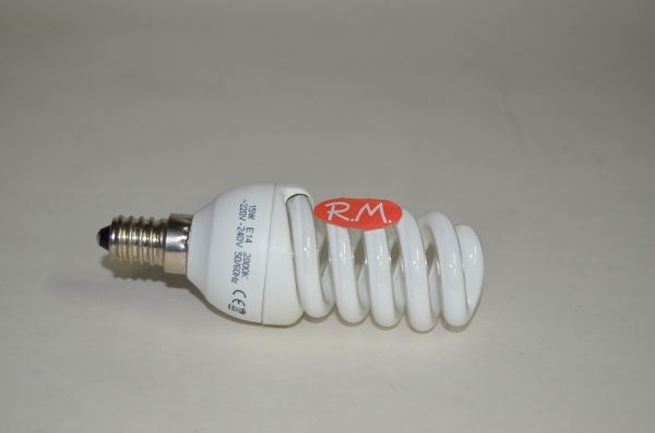 Bombilla bajo consumo espiral E-14 15W 2800K