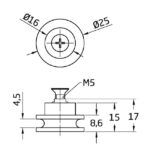 Rodamiento semicircular mampara MMP07 Ø25x19 mm