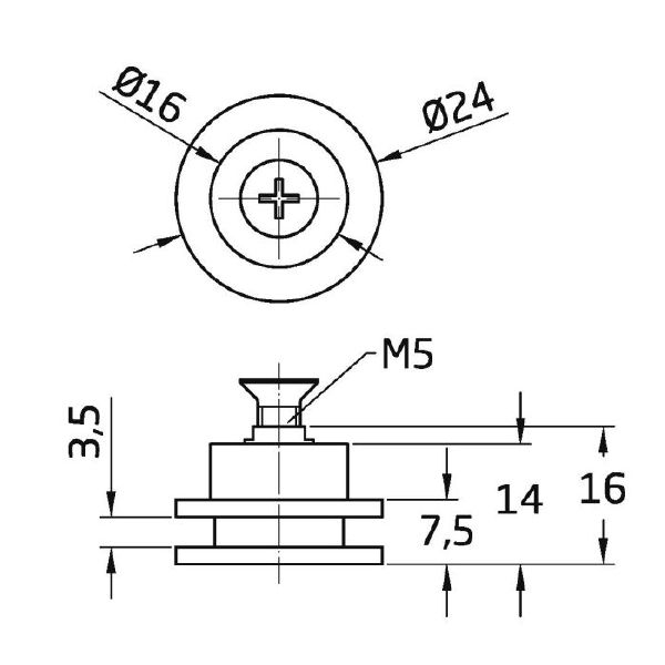 Rodamiento semicircular mampara MMP09 Ø24x16 mm